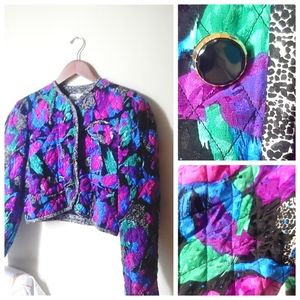 VTG 80s SILK Short Bolero Cropped Quilt Jacket 4